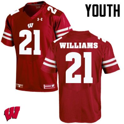Youth Wisconsin Badgers NCAA #21 Caesar Williams Red Authentic Under Armour Stitched College Football Jersey WE31O27PA